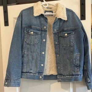 LOFT Blue Jean Jacket with Cream Sherpa Lining